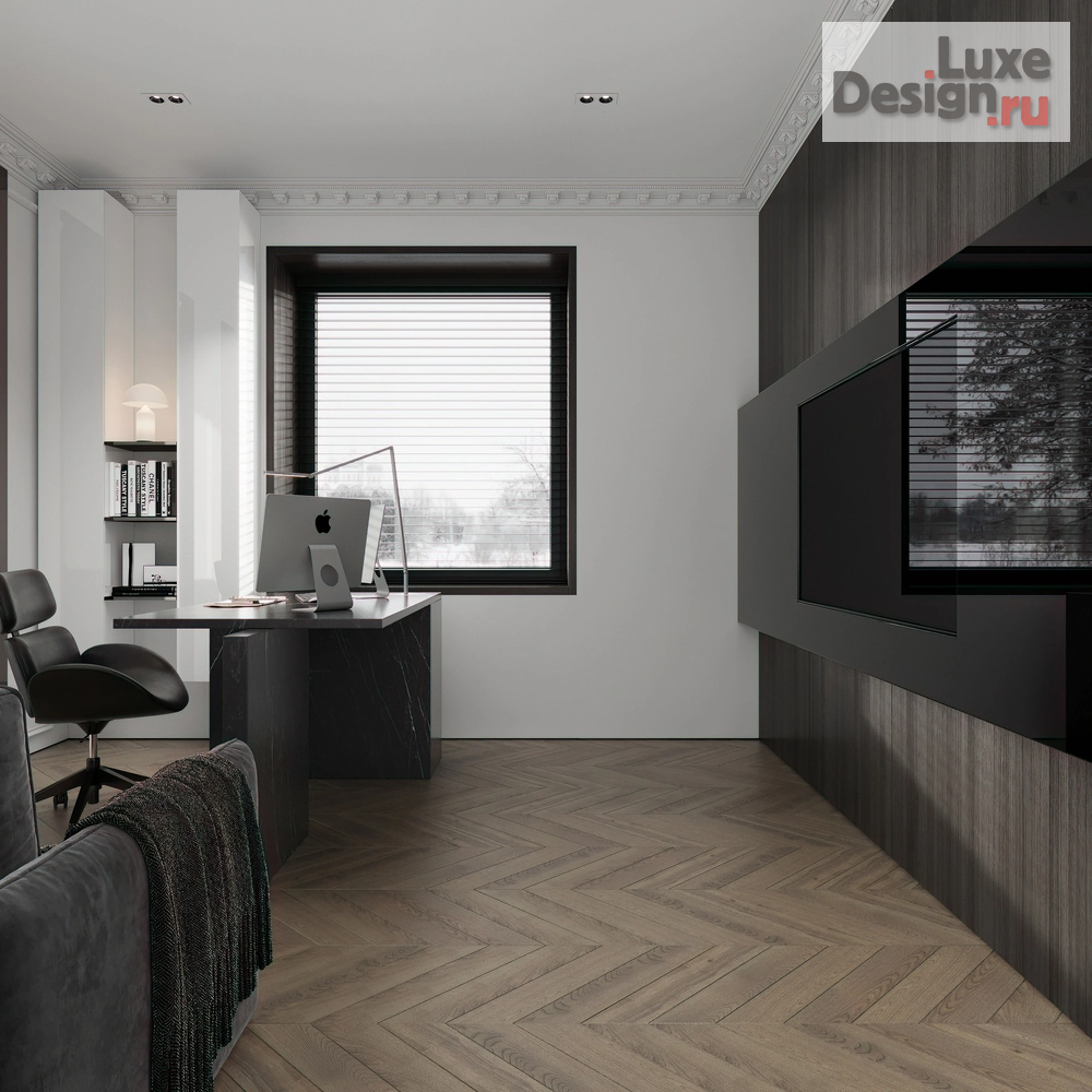 Дизайн интерьера загородного дома "**Мой идеальный кабинет: неоклассика с тёмными акцентами**" (фото 6)