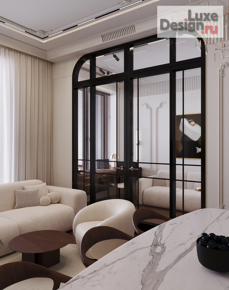 Дизайн интерьера трехкомнатной квартиры "Прихожая и кухня гостниная во французском стиле" (фото 7)