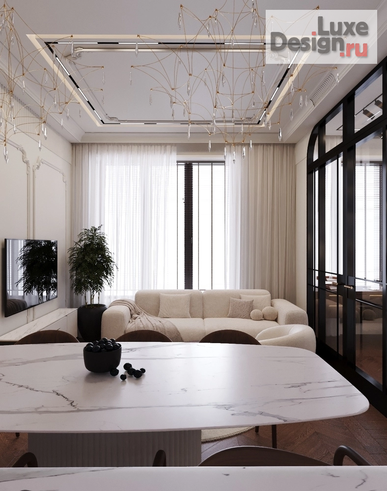 Дизайн интерьера трехкомнатной квартиры "Прихожая и кухня гостниная во французском стиле" (фото 11)