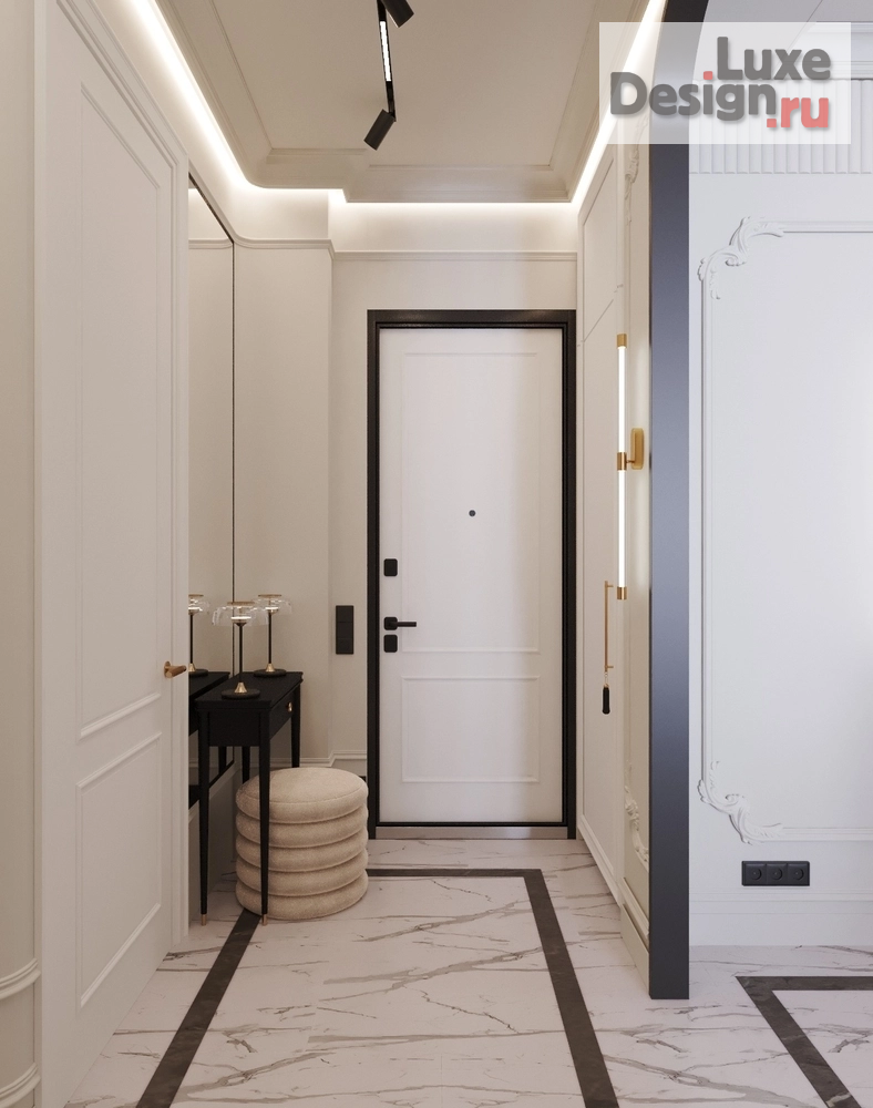 Дизайн интерьера трехкомнатной квартиры "Прихожая и кухня гостниная во французском стиле" (фото 3)