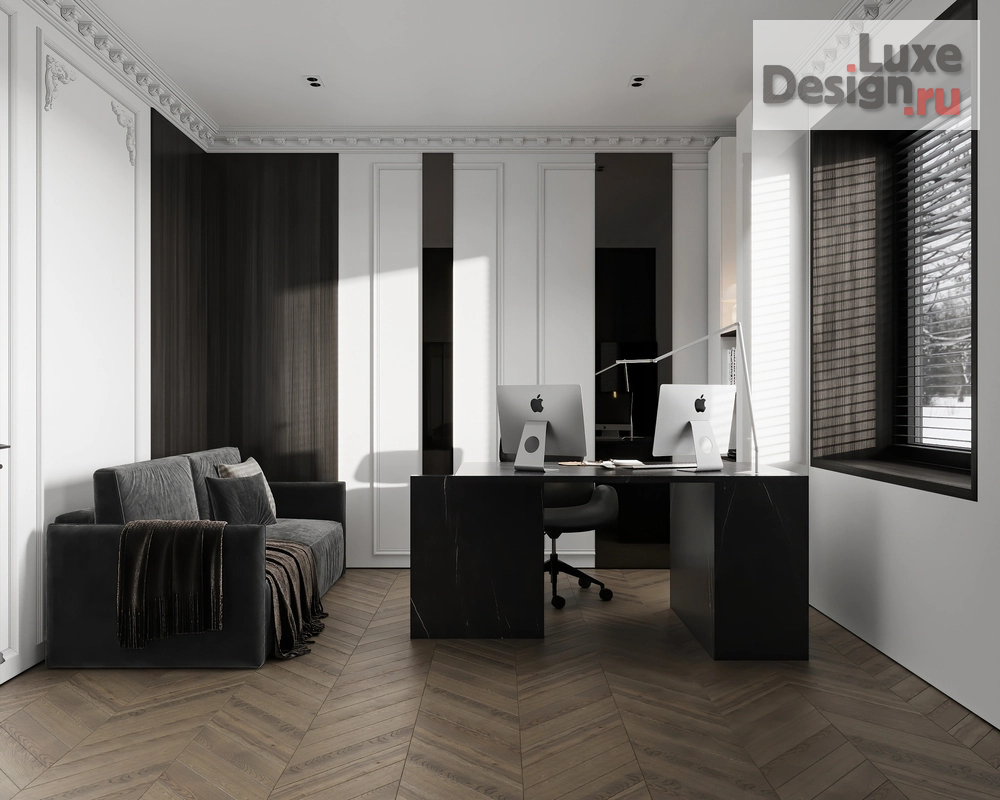 Дизайн интерьера загородного дома "**Мой идеальный кабинет: неоклассика с тёмными акцентами**" (фото 2)