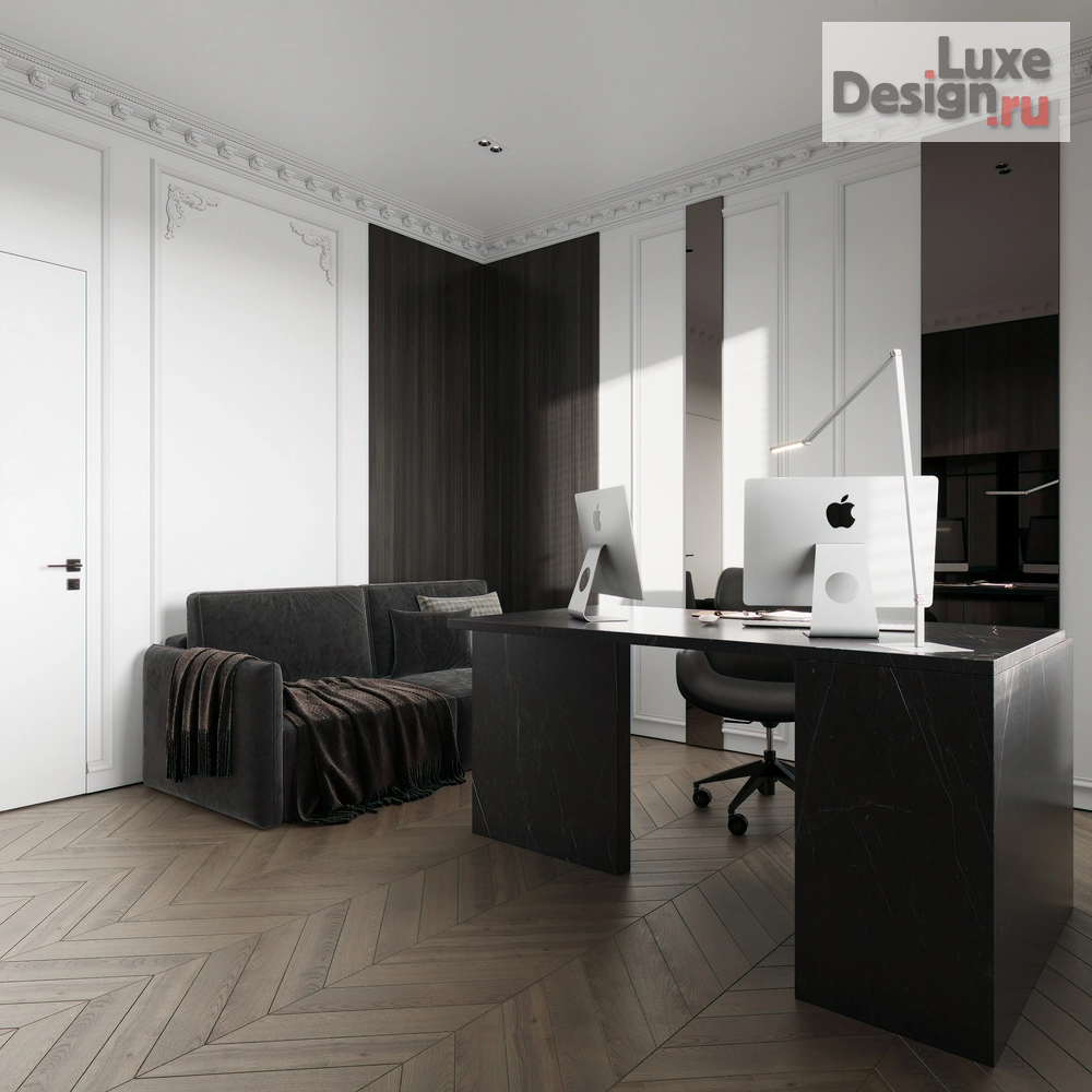 Дизайн интерьера загородного дома "**Мой идеальный кабинет: неоклассика с тёмными акцентами**" (фото 5)