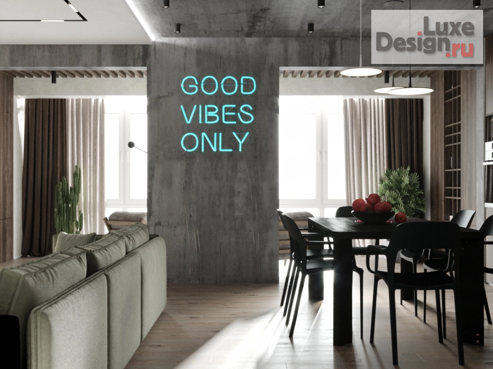 Дизайн интерьера гостиной "Брутальный проект для молодого мужчины с видом на город в ЖК "Новый"" (фото 1)